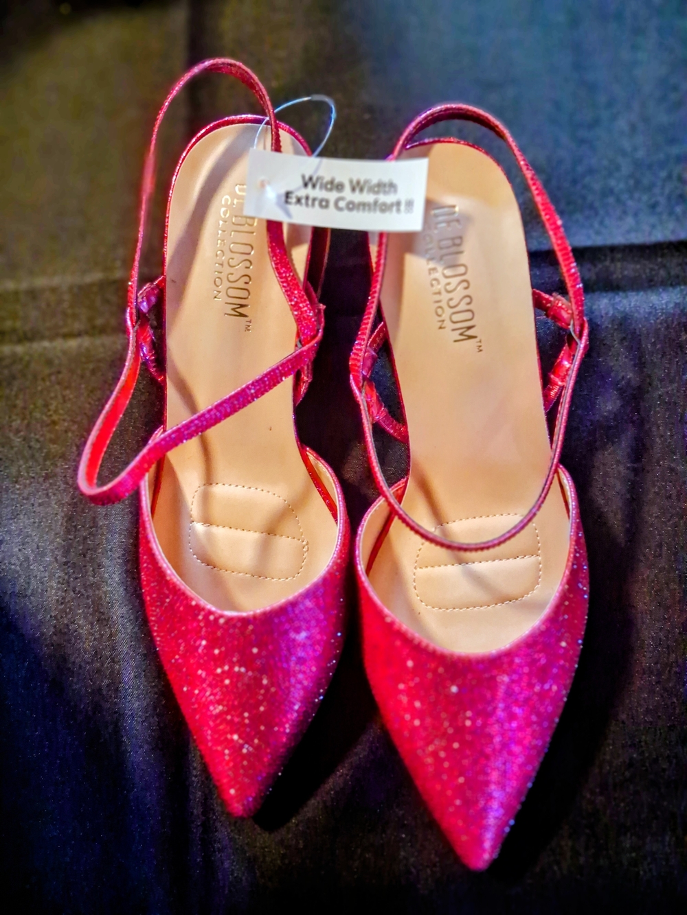 De Blossom Collection Hot Pink Glitter Pointed Slingback Heels